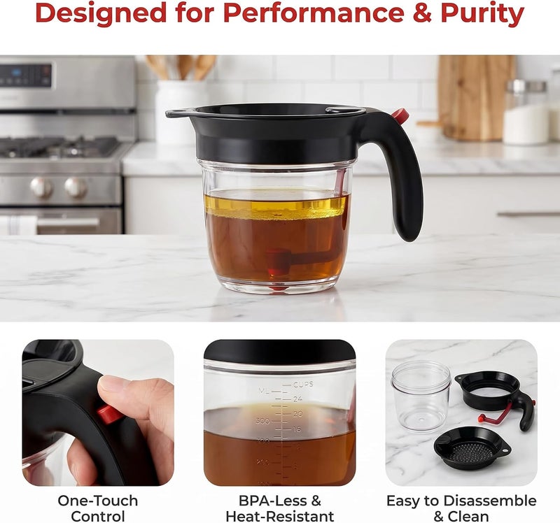 Sumteene Fat Separator for Gravy, 4 Cup Grease Gravy Separator with Scale, 32oz Grease Gravy Separator with Measuring Cup and Filter, with Multi-Functional Dish Sponge - Image 3