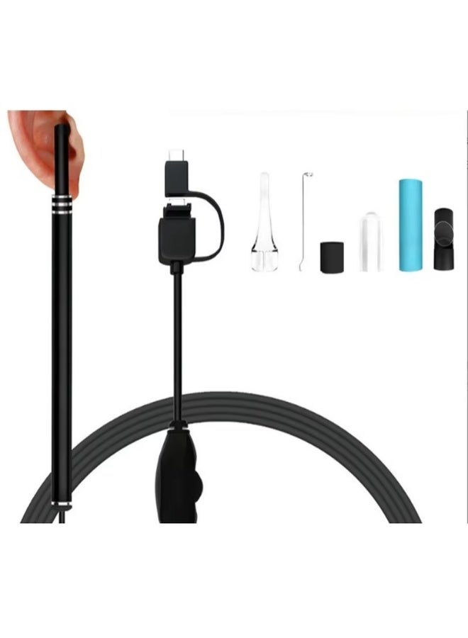 Visual Earwax Removal Tool - 5.5mm HD Otoscope Camera, with 6 Adjustable LED Lights, Type-C/Android/PC Compatible, Professional Ear Cleaning Endoscope for Home Use, Black - Image 1
