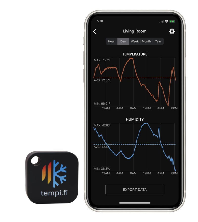 tempi.fi Wireless Temperature and Humidity Sensor - Developed in The USA - 24/7 Data Logger with Alarm – Bluetooth Smart Thermometer and Hygrometer - Bluetooth Only - Not WiFi - Image 1