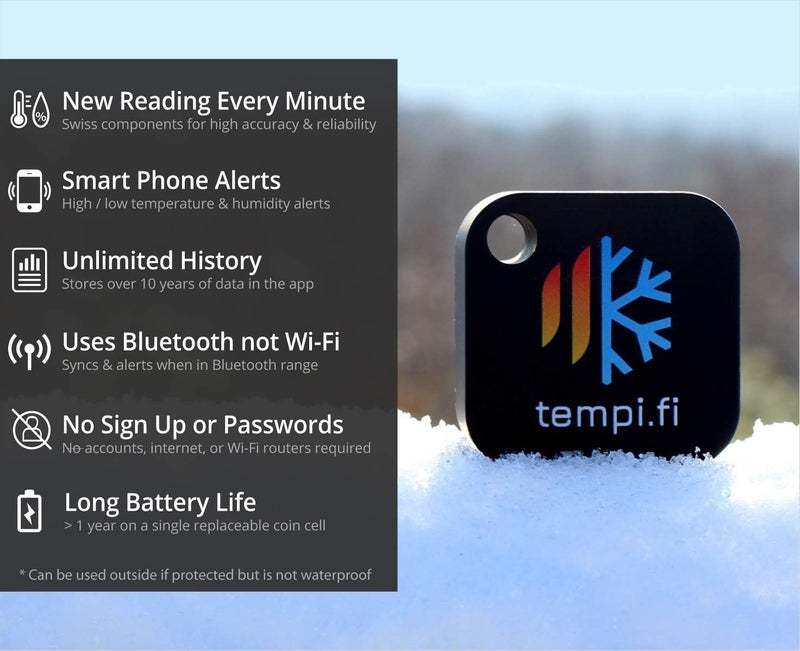 tempi.fi Wireless Temperature and Humidity Sensor - Developed in The USA - 24/7 Data Logger with Alarm – Bluetooth Smart Thermometer and Hygrometer - Bluetooth Only - Not WiFi - Image 2