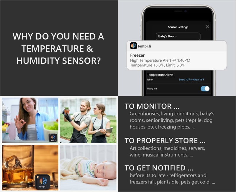 tempi.fi Wireless Temperature and Humidity Sensor - Developed in The USA - 24/7 Data Logger with Alarm – Bluetooth Smart Thermometer and Hygrometer - Bluetooth Only - Not WiFi - Image 4