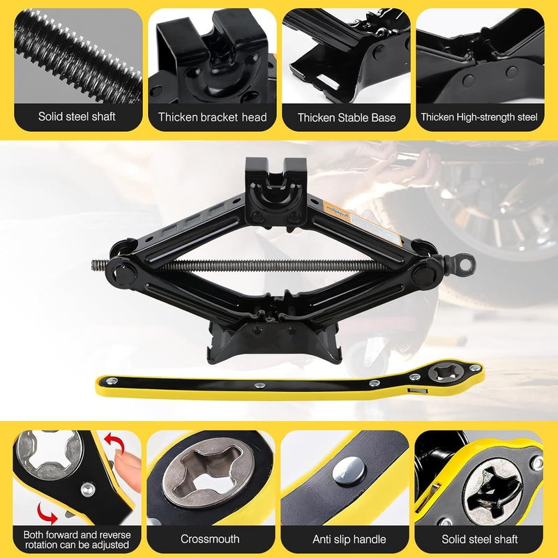 Rarapop Car Jack Kit, Scissor Jack for 2 Ton (4409 lbs) with Ratchet Wrench, Lift Jacks Tool for Tire Changing Repair with Labor-Saving Handle, Portable Emergency Tool for Car SUV - Image 3