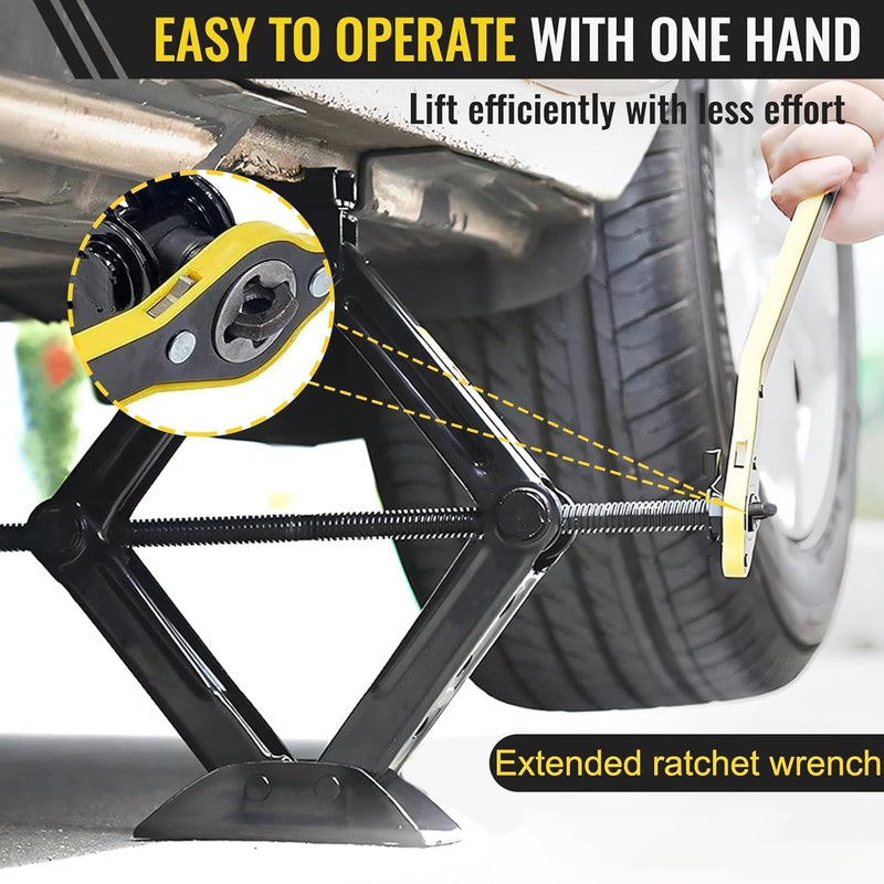 Rarapop Car Jack Kit, Scissor Jack for 2 Ton (4409 lbs) with Ratchet Wrench, Lift Jacks Tool for Tire Changing Repair with Labor-Saving Handle, Portable Emergency Tool for Car SUV - Image 4