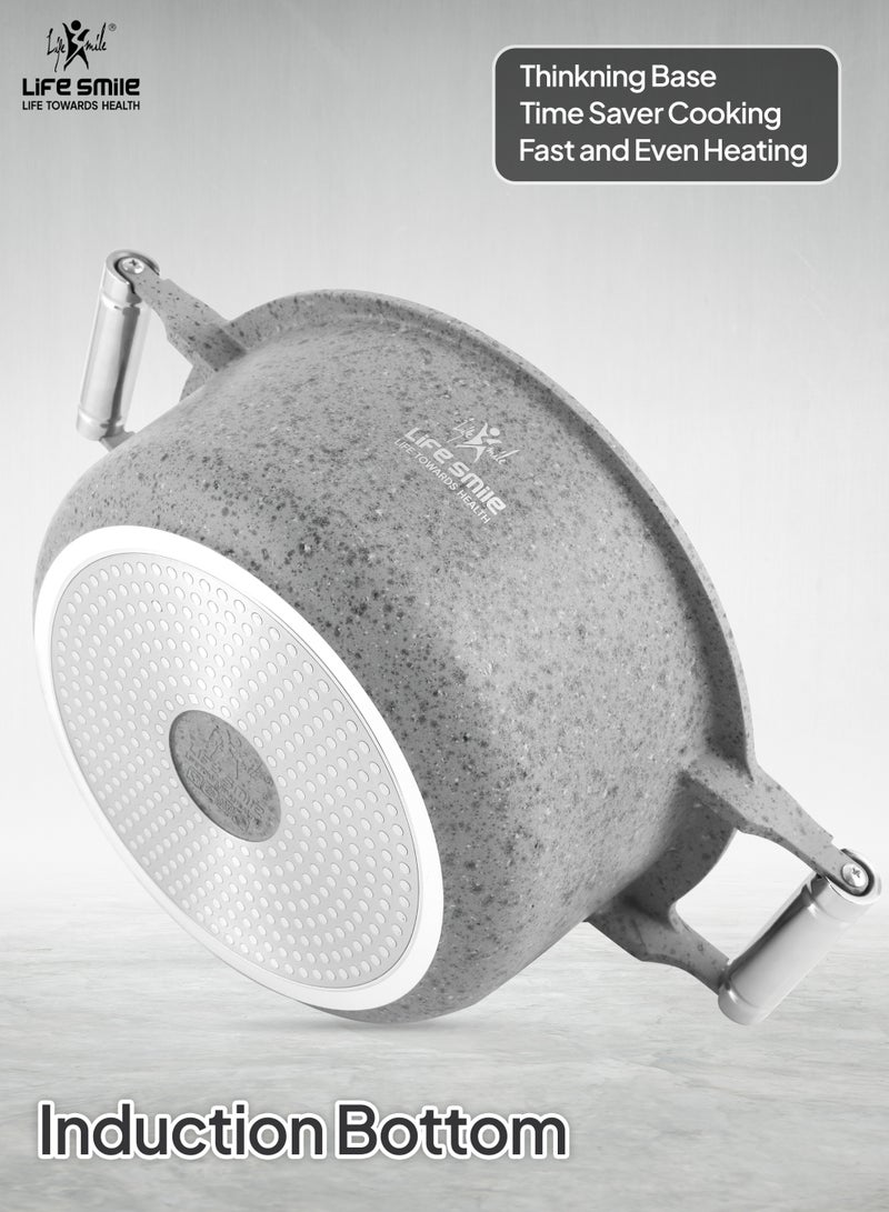 Life Smile طقم أواني الطهي 8 قطع - طقم قدر ومقالي غير لاصقة من الجرانيت، 100% خالية من PFOA - طواجن آمنة للاستخدام في الفرن، أواني طهي بمقابض من الفولاذ المقاوم للصدأ، طقم طهي بقاعدة تحريضية يتضمن قدر شوربة 20/24/28 سم ووعاء ضحل 26 سم - Image 2