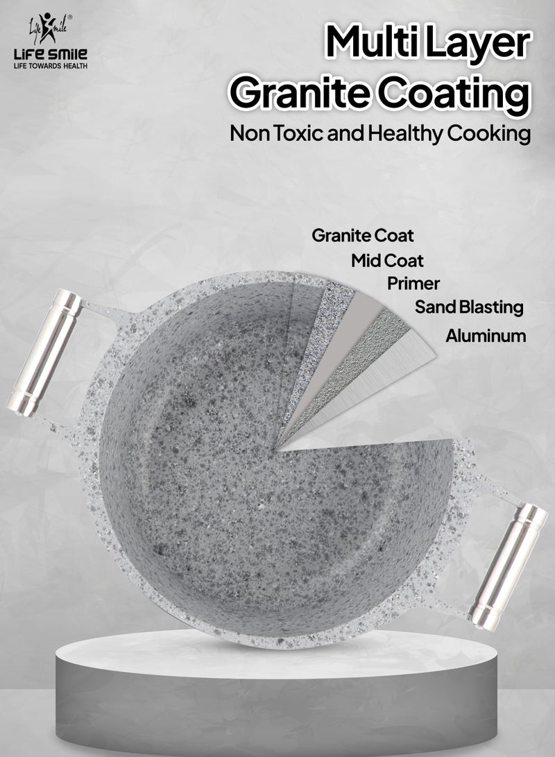Life Smile طقم أواني الطهي 8 قطع - طقم قدر ومقالي غير لاصقة من الجرانيت، 100% خالية من PFOA - طواجن آمنة للاستخدام في الفرن، أواني طهي بمقابض من الفولاذ المقاوم للصدأ، طقم طهي بقاعدة تحريضية يتضمن قدر شوربة 20/24/28 سم ووعاء ضحل 26 سم - Image 4