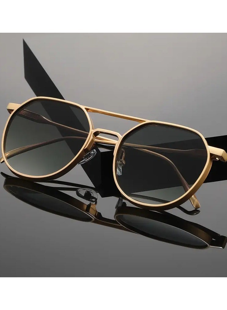 كوالتي نظارات عصرية كلاسيكية دائرية - حماية، إطار وعدسات ذهبية اللون - Image 1