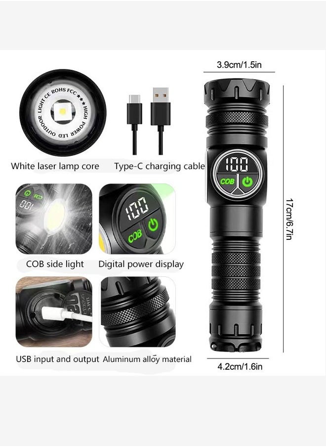 Generic Multifunctional bright flashlight，Flashlight Strong Light  Zoom Highlight Tactical Flashlight 3 Modes Outdoor Waterproof LED Flashlight ， long battery life, side light, portable, outdoor emergency maintenance, strong magnetic lighting flashlight，Waterproof Flashlights for Camping Hiking  - Image 3