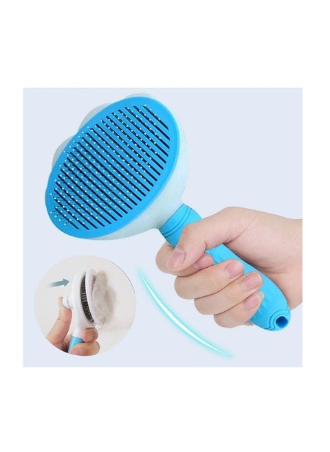 Self Cleaning Brush Comb for Dogs and Cats Pet Grooming (Blue)
