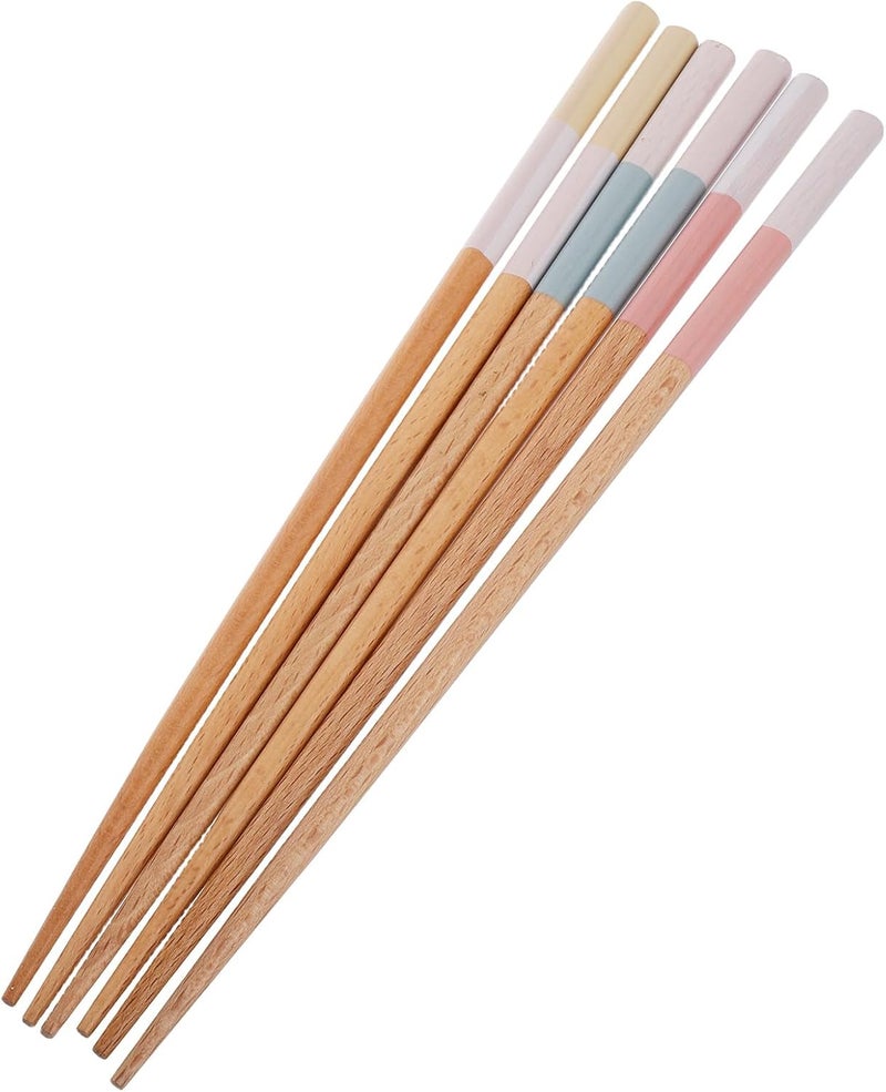 Unomor 3 Pairs Traditional Japanese Wooden Chopsticks Set with Pointed Tips, Reusable Non-slip Natural Wood Dining Utensils for Family Meals and Cooking (watermelon, Pomelo, Lime) - Image 1