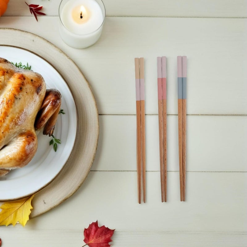 Unomor 3 Pairs Traditional Japanese Wooden Chopsticks Set with Pointed Tips, Reusable Non-slip Natural Wood Dining Utensils for Family Meals and Cooking (watermelon, Pomelo, Lime) - Image 4