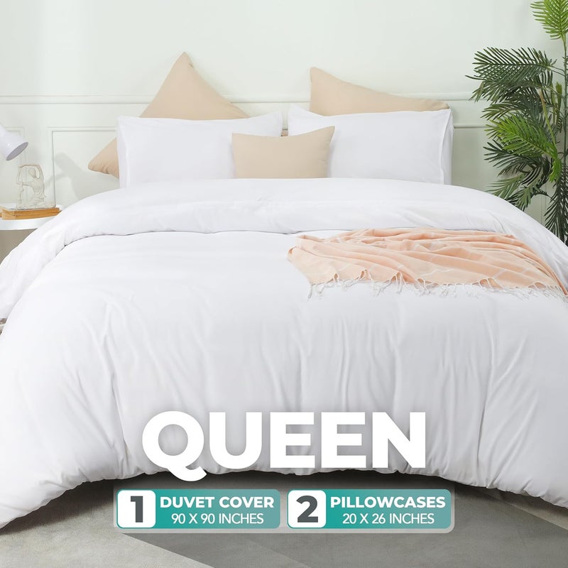 Utopia Bedding Duvet Cover Set with Pillowcases - 3 Pieces Bedding Duvet Cover with Zipper Closure - 1 Duvet Cover with 2 Pillowcases - Soft Brushed Microfiber (Queen, White) - Image 2