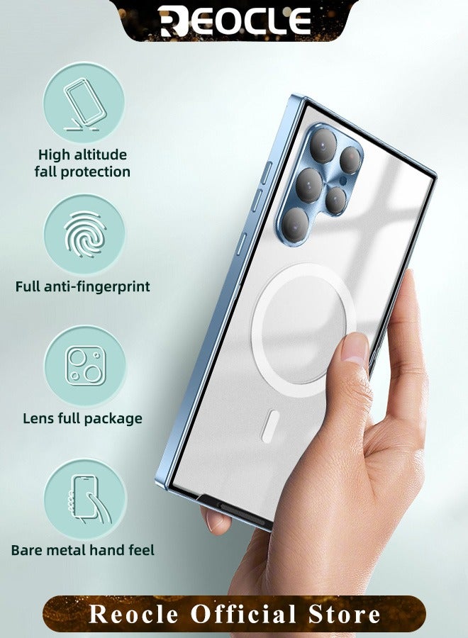 ريوكل غطاء هاتف سامسونغ S22Ultra جراب معدني مقاوم للسقوط، حافظة هاتف شفافة غير لامعة حافظة رقيقة للغاية مقاومة للخدش بطلاء واقي بالكامل مع وظيفة مغناطيسية وواقي عدسة الكاميرا - Image 2
