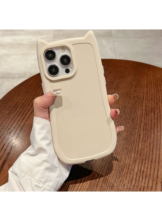 NIBEMINENT Cat Ears Protective TPU Case Cover For iPhone 16 Pro, Antique White - Image 1