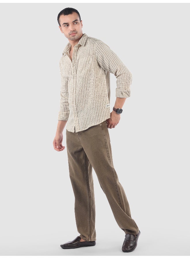 Beyoung Beige Single Stripe Cotton Shirt - Image 5
