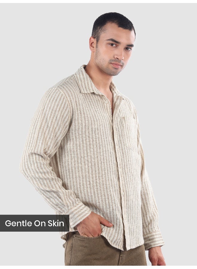 Beyoung Beige Single Stripe Cotton Shirt - Image 2