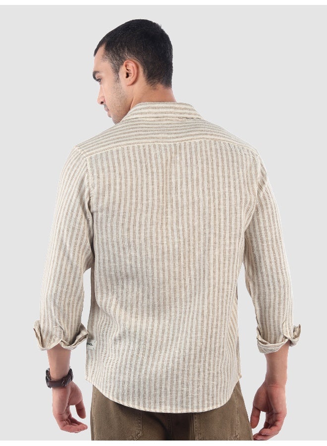 Beyoung Beige Single Stripe Cotton Shirt - Image 3