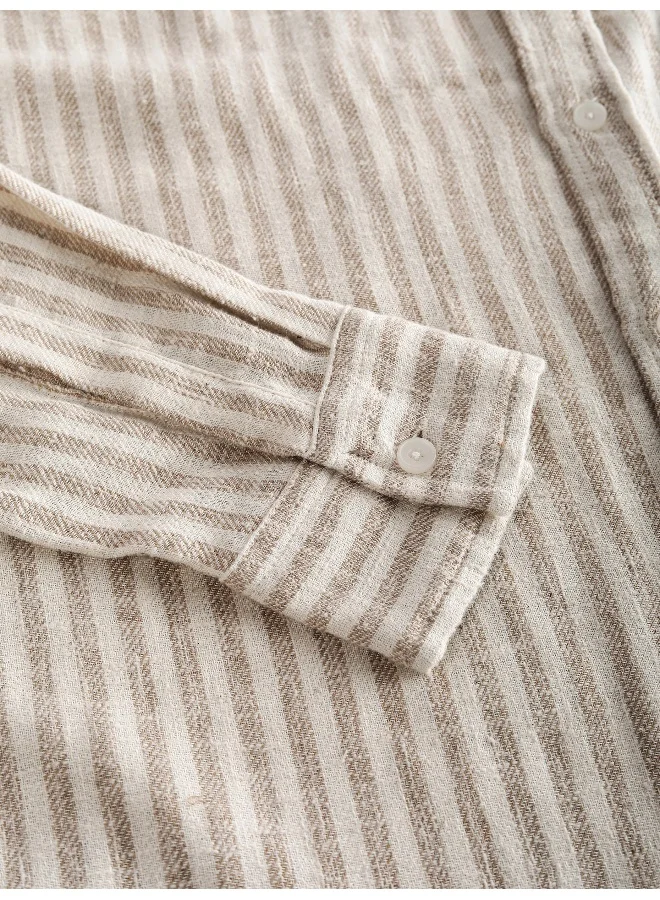 Beyoung Beige Single Stripe Cotton Shirt