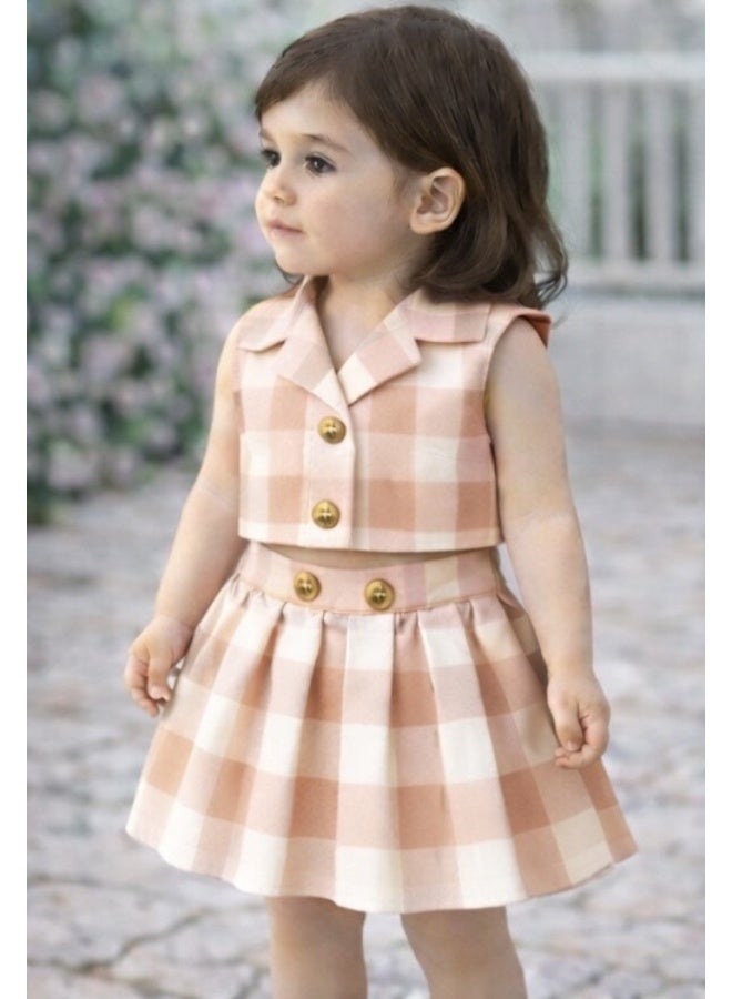 Bold Chic فستان بلاش الخوخ المتناسق للفتيات - Image 1