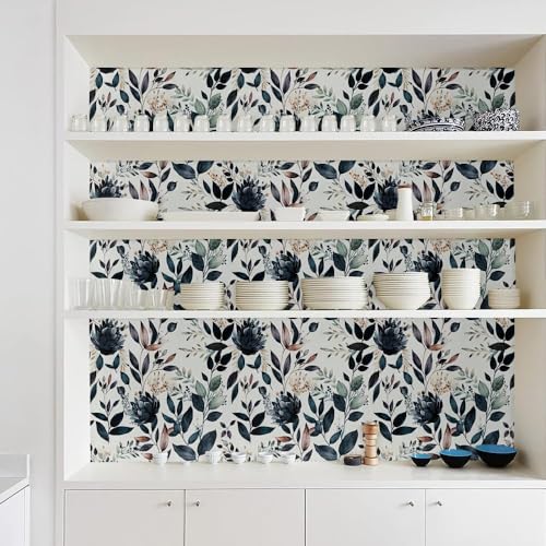 MuralPeel Dark Blue/Yellow Leaf Floral Vintage Ink Navy Plant Peel and Stick Wallpaper Easy Peel Off Self Adhesive Removable Stick on Wall Paper for Kitchen Cabinet Renter Friendly - Image 5