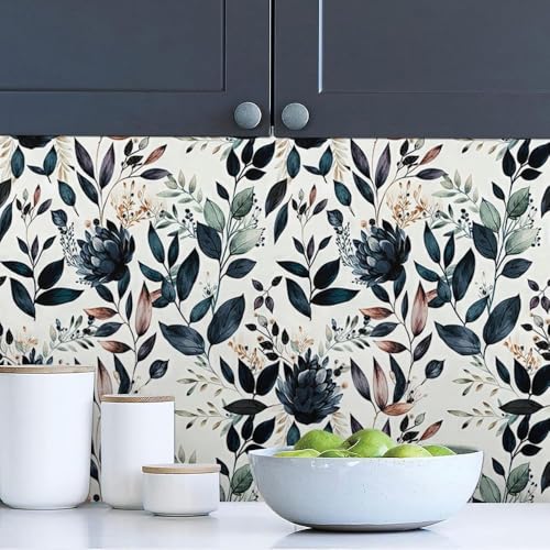 MuralPeel Dark Blue/Yellow Leaf Floral Vintage Ink Navy Plant Peel and Stick Wallpaper Easy Peel Off Self Adhesive Removable Stick on Wall Paper for Kitchen Cabinet Renter Friendly - Image 4