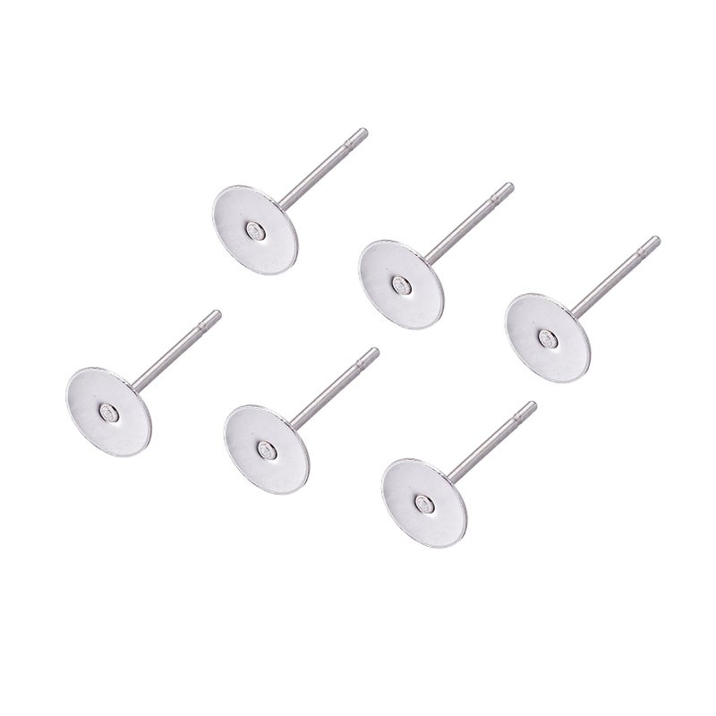 Craftdady 500 Pieces Stainless Steel Flat Round Blank Peg Earrings Posts Flat Pad Ear Stud Components Earring Making Findings 12x6mm Pin 06mm