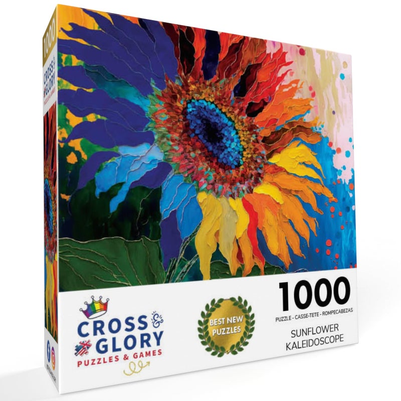 Cross & Glory - Sunflower Kaleidoscope - 1000 Piece Jigsaw Puzzle for Adults | Colorful Flower Artwork | Challenging and Fun Activity | Great Gift for Garden Lovers - Image 2