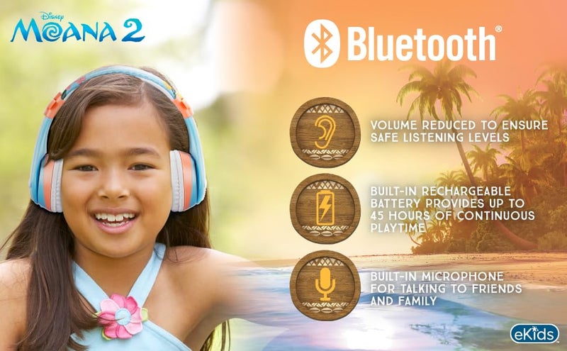 eKids Moana 2 Bluetooth Headphones for Kids. Wireless Headphones for School, Home or Travel - Image 3