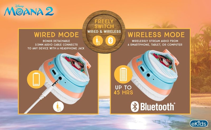 eKids Moana 2 Bluetooth Headphones for Kids. Wireless Headphones for School, Home or Travel - Image 5
