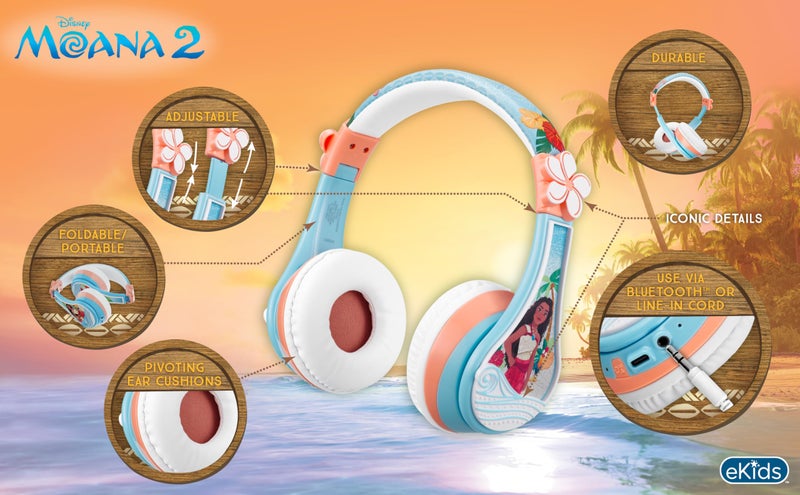 eKids Moana 2 Bluetooth Headphones for Kids. Wireless Headphones for School, Home or Travel - Image 2