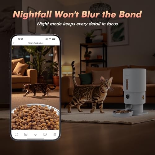 Nityers Automatic Cat Feeder with Camera - 5G WiFi Timed Cat Food Dispenser, 1080P HD Video with Night Vision, 1-15 Meals, 1-99 Portions, 2-Way Audio, Keeps Dry Food Fresh, 5L Auto Pet Feeder Also for Dogs - Image 3