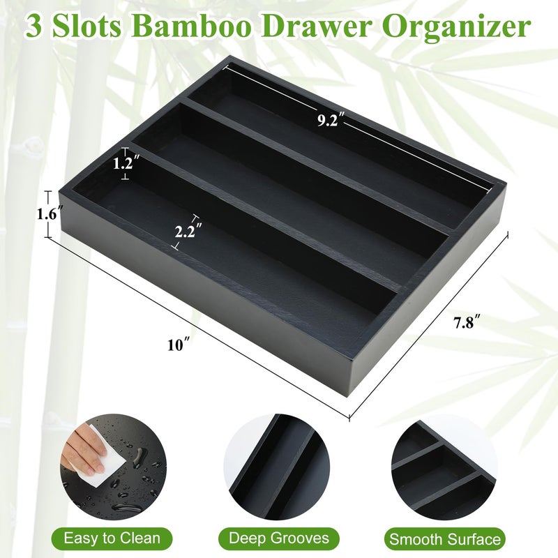 Hilislog Small Silverware Drawer Organizer Kitchen Utensils Bamboo Cutlery Tray Narrow Flatware Organizer For Drawer Skinny Spoon Fork Holder Drawers Slim Silverware Tray Black Flatware Cutlery Organizer - Image 3