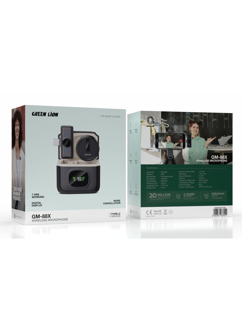 GREEN LION Wireless Microphone with 7 Hours Working Time and Noise Cancellation GM-88X / Digital Display / Portable Microphone / Type-C Connection - Black - Image 5