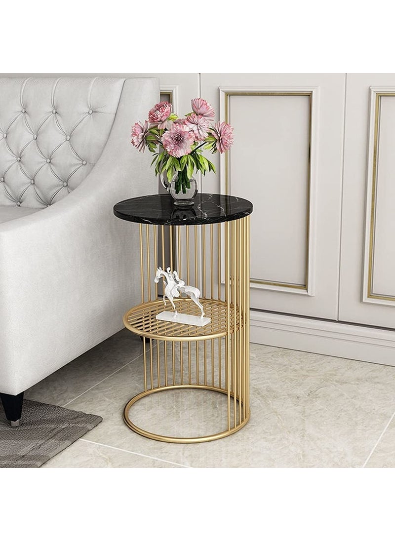 BULKWOOD BULKWOOD Round End Table Coffee Table Wooden Table Top with Marble Finish Gold Metal Frame Sofa Side Table for Small Spaces Coffee Table for Living Room Bedroom and Balcony Gold Black 