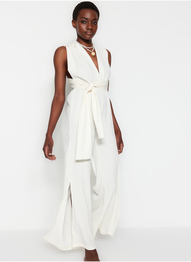 trendyol - Ecru Woven Decollete Backless Jumpsuit TBESS23TU00010 - Image 1
