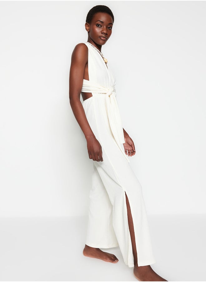 trendyol - Ecru Woven Decollete Backless Jumpsuit TBESS23TU00010 - Image 1