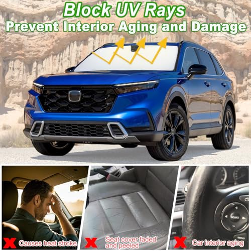 PIMCAR حاجب الشمس لسيارة هوندا CRV 2023 2024 2025 2026، بوليستر عاكس 310T، حامي من الأشعة فوق البنفسجية والحرارة، يقلل من درجة حرارة المقصورة، تصميم مخصص قابل للطي مع حقيبة تخزين. - Image 5