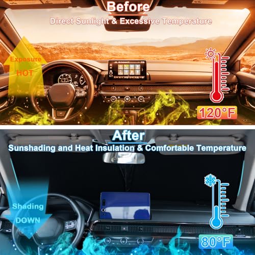 PIMCAR حاجب الشمس لسيارة هوندا CRV 2023 2024 2025 2026، بوليستر عاكس 310T، حامي من الأشعة فوق البنفسجية والحرارة، يقلل من درجة حرارة المقصورة، تصميم مخصص قابل للطي مع حقيبة تخزين. - Image 2