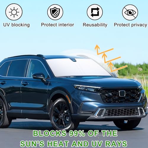 PIMCAR حاجب الشمس لسيارة هوندا CRV 2023 2024 2025 2026، بوليستر عاكس 310T، حامي من الأشعة فوق البنفسجية والحرارة، يقلل من درجة حرارة المقصورة، تصميم مخصص قابل للطي مع حقيبة تخزين. - Image 3