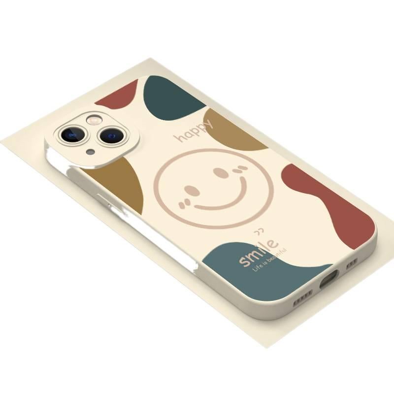 MS غطاء واقي بسيليكون لـ Redmi Note 14 Pro مع نقش وجه مبتسم ومقاوم للخدش مع مقاوم للصدمات مع حماية من السقوط باللون Antique White من السيليكون باللون الأبيض باللون الأحمر - Image 1