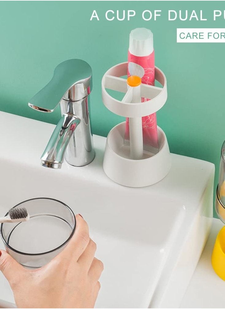SYOSI Toothbrush Holder Stand with Tooth Brush Cups/Cover, Toothpaste Holder Stand with 3Slots, Dental Storage Organizer Holder Stand , for Electric Toothbrushes, Toothpaste (White)  - Image 2