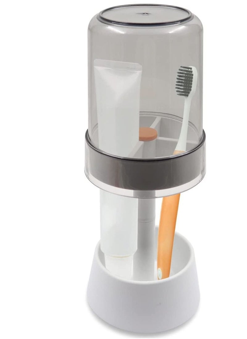 SYOSI Toothbrush Holder Stand with Tooth Brush Cups/Cover, Toothpaste Holder Stand with 3Slots, Dental Storage Organizer Holder Stand , for Electric Toothbrushes, Toothpaste (White)  - Image 1