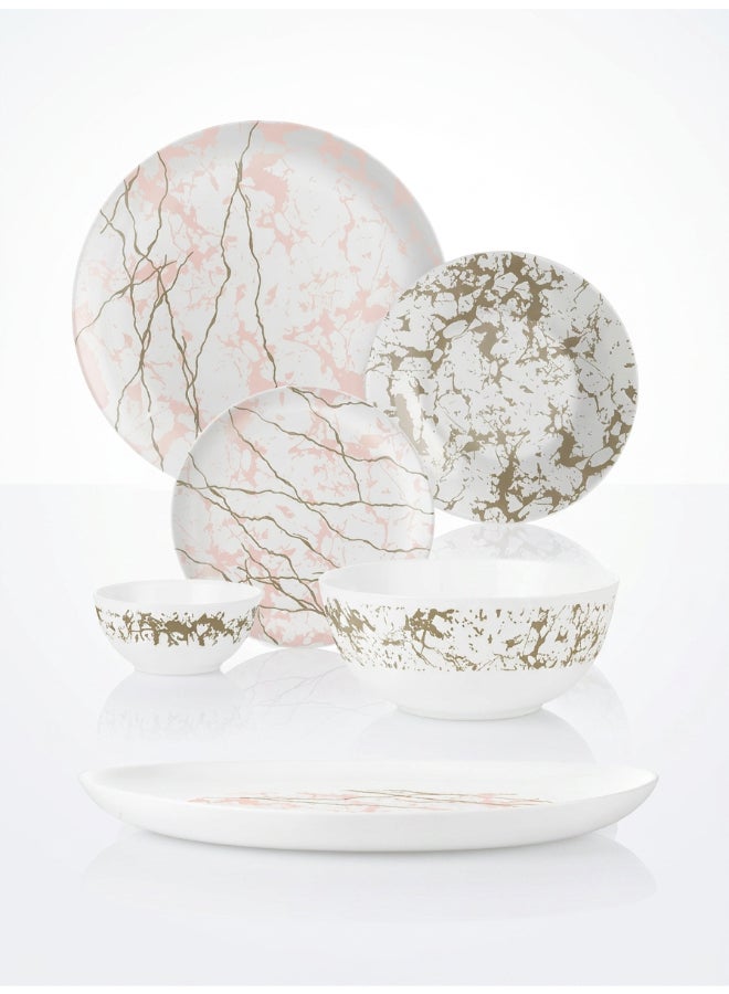 Luminarc Zendit 26 Piece Dinner Set includes 6x25cm Dinner Plates, 6x20.5cm Soup Plates, 6x20cm Dessert Plates, 6x12cm Soup Bowls, 1x21cm Salad Bowl, 1x33cm Oval Platter, Tempered High Qualtiy Glass, Chip resistant, Microwave Safe