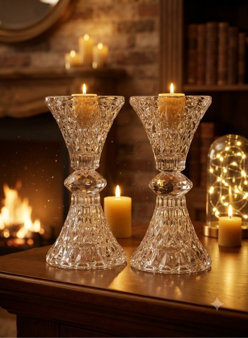 RR BRAND Set of 2 Premium Crystal Candle Holder  – Elegant Glass Candle Stand for Table, Mantel & Party Decoration - Image 5