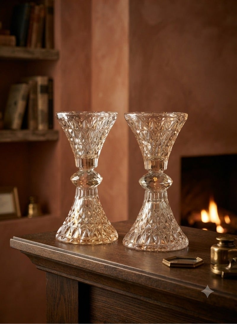 RR BRAND Set of 2 Premium Crystal Candle Holder  – Elegant Glass Candle Stand for Table, Mantel & Party Decoration - Image 1
