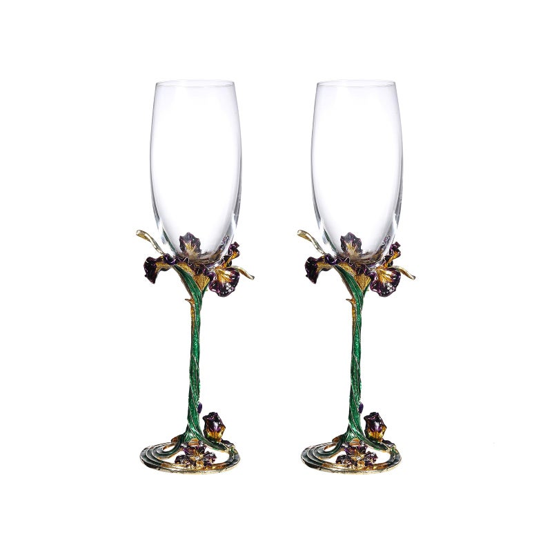 SUQ I OME SUQ I OME Enamel Wine Crystal Champagne Flutes Glasses Set of 2 Decorative Enamel Champagne Glasses Gifts for Brides and Grooms Wedding Valentine Anniversary Birthday