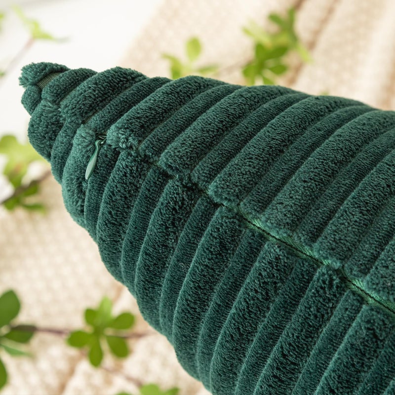 K KEVIN TEXTILE Kevin Textile Large Throw Pillow Covers for Living Room Striped Plush Green Corduroy Pillow Covers for Spring Travel  24 x 24 Inch  Dark Green  - Image 2