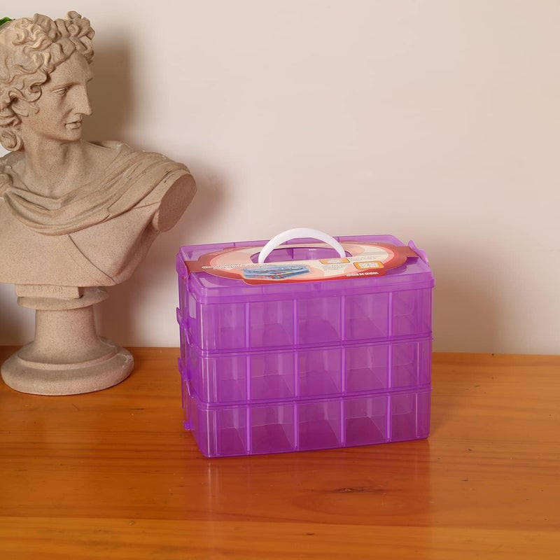 Sooyee Bead Organizer,3-Tier Craft Organizers and Storage,Stackable Storage Containers with 30 Compartments Dividers for Washi Tape,Toy,Hair Accessories,Art Supplies,Fishing Tackle,Purple - Image 2