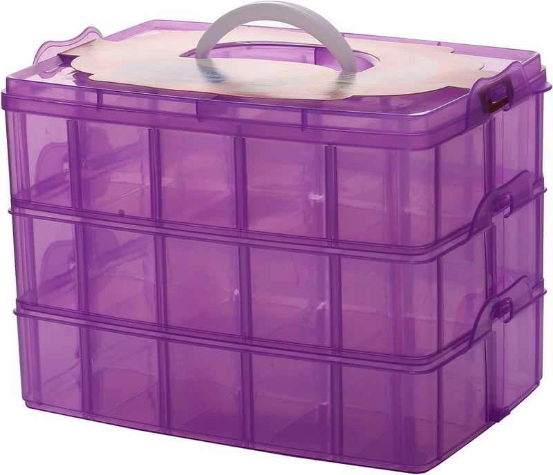 Sooyee Bead Organizer,3-Tier Craft Organizers and Storage,Stackable Storage Containers with 30 Compartments Dividers for Washi Tape,Toy,Hair Accessories,Art Supplies,Fishing Tackle,Purple - Image 1