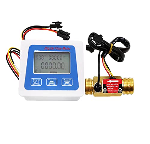 Lelukee Water Flow Totalizer and Flow Rate Meter with Digital LCD Display +G1/2" Hall Effect Liquid Water Flowmeter Sensor-1-25L/min - Image 1