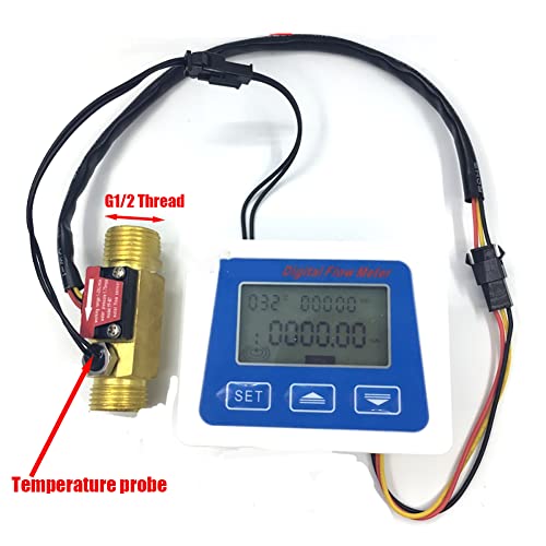 Lelukee Water Flow Totalizer and Flow Rate Meter with Digital LCD Display +G1/2" Hall Effect Liquid Water Flowmeter Sensor-1-25L/min - Image 2